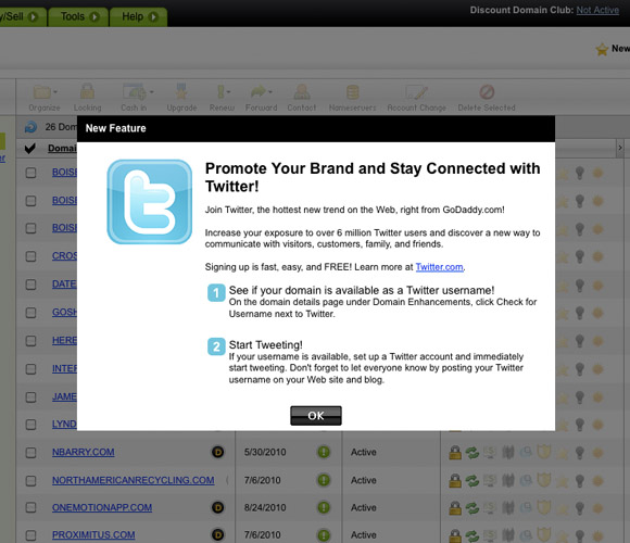 Why is Godaddy promoting Twitter?